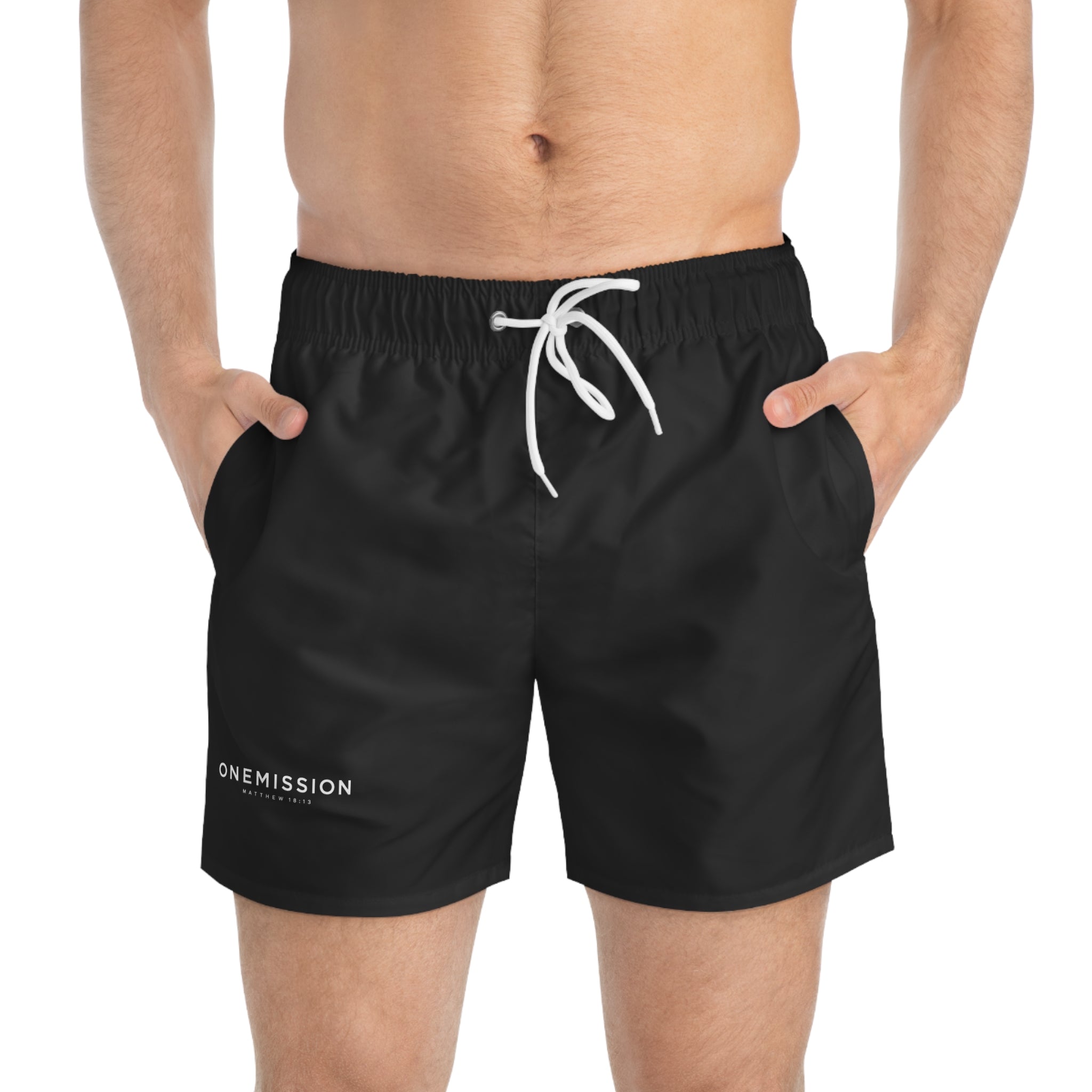 Men's Black Swim Trunks with 'ONEMISSION' Logo