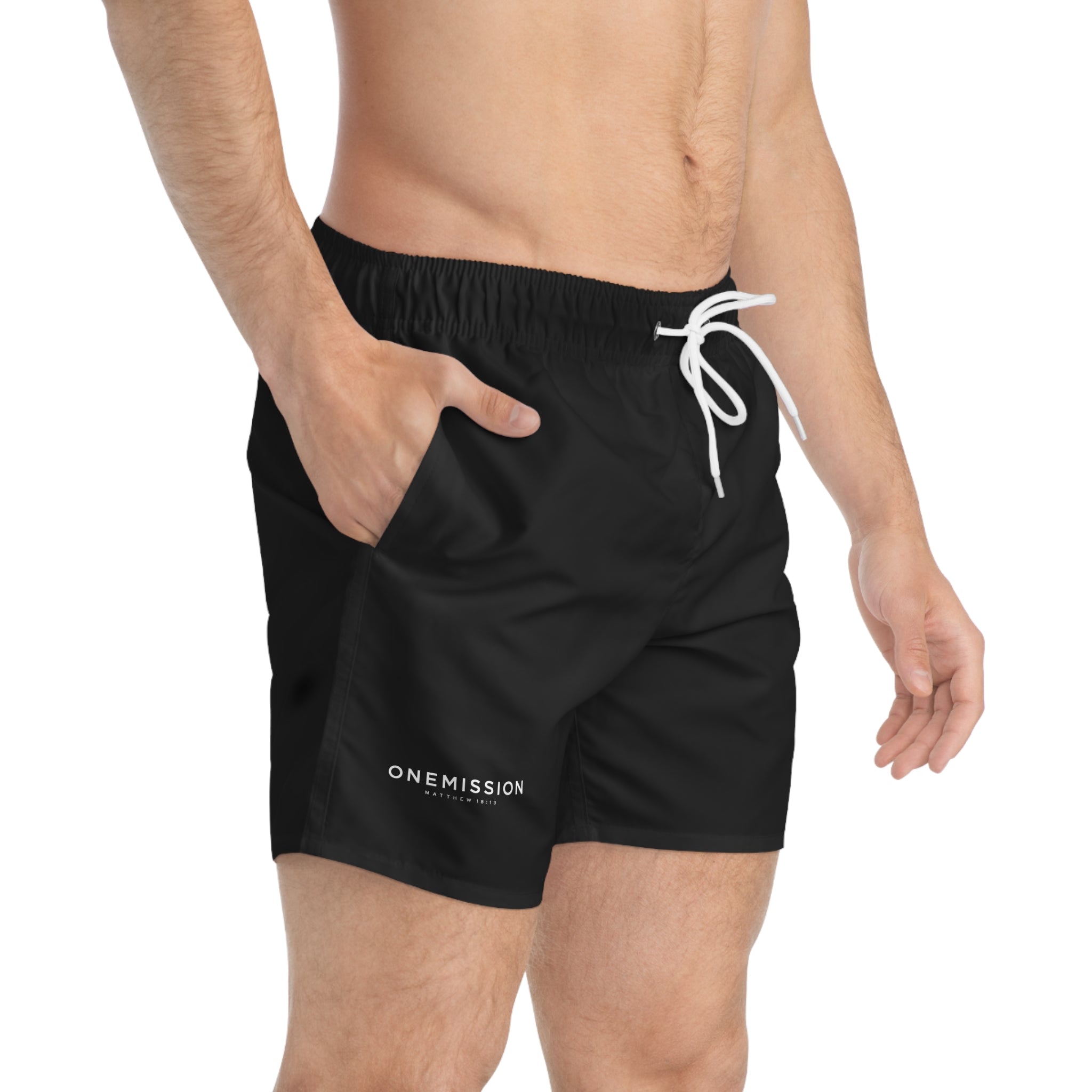 Men's Black Swim Trunks with 'ONEMISSION' Logo