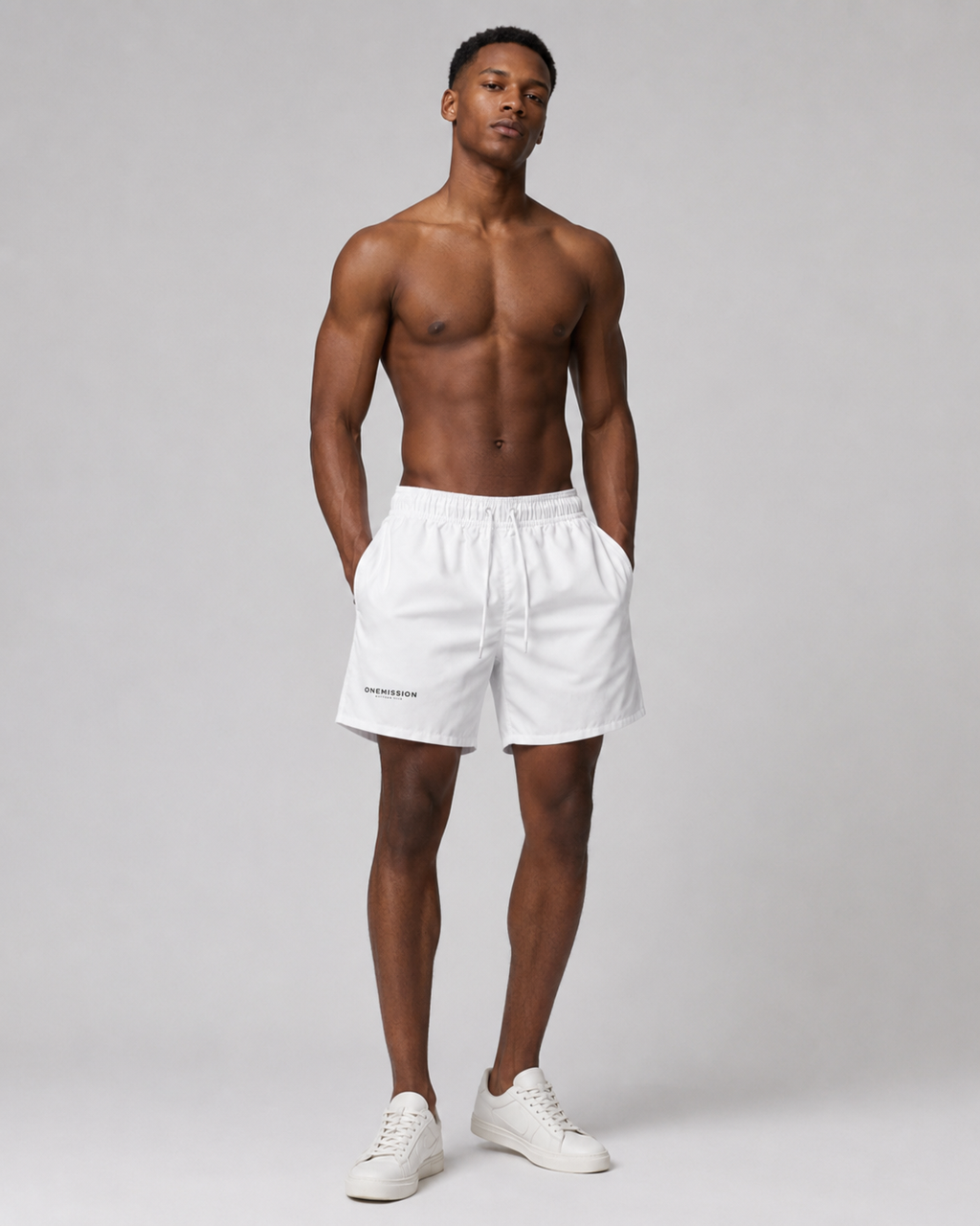 Swim Trunks — Minimal 'ONEMISSION' Logo Swim Shorts