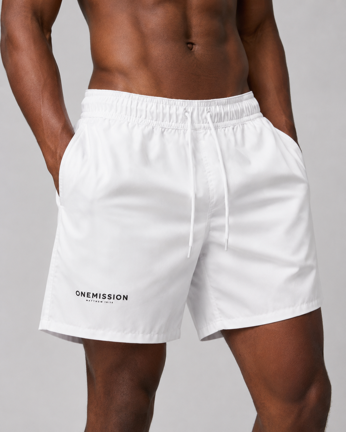 Swim Trunks — Minimal 'ONEMISSION' Logo Swim Shorts
